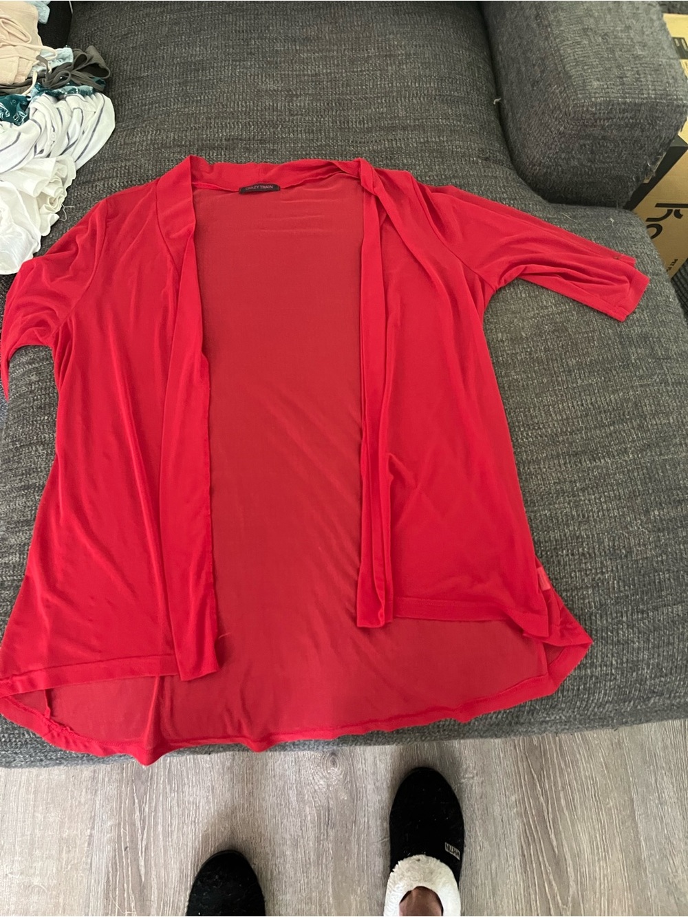 Crazy Train Red Open-Front Draped Cardigan